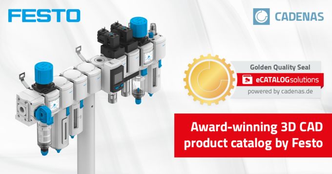 Festo has been awarded the Gold Catalog Seal by CADENAS for its comprehensive digital 3D CAD product catalog.