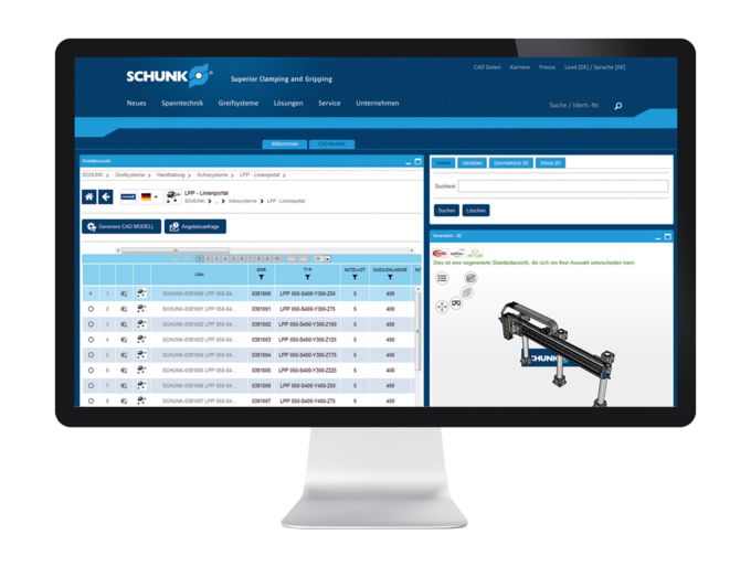 Sämtliche SCHUNK Komponenten stehen als intelligente 3D CAD Modelle zur Verfügung.