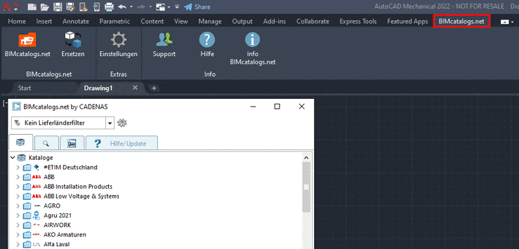 AutoCAD with activated PARTS4CAD plugin