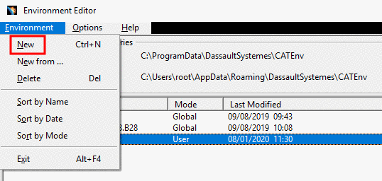 Environment -> New