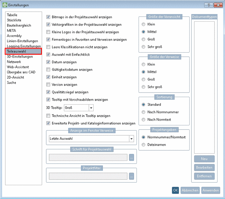 PARTdataManager -> Extras -> Einstellungen...