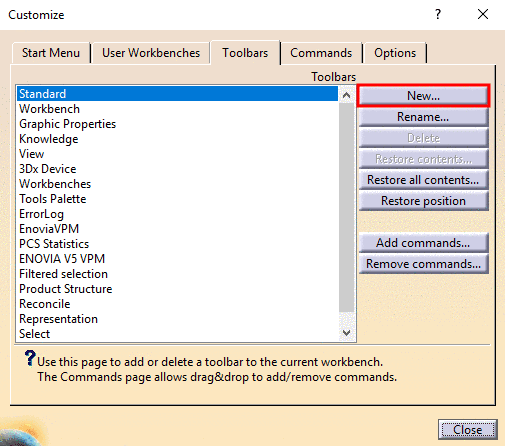 Toolbars -> New