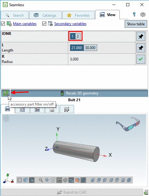 Accessory part filter on