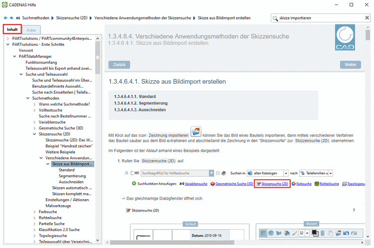 Registerseite "Inhalt"