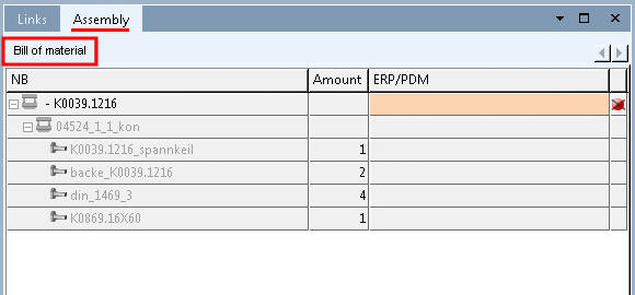 Docking window "Bill of material"