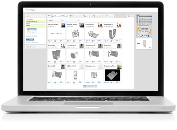 New PARTcloud function of 3D CAD download portal PARTcommunity by CADENAS